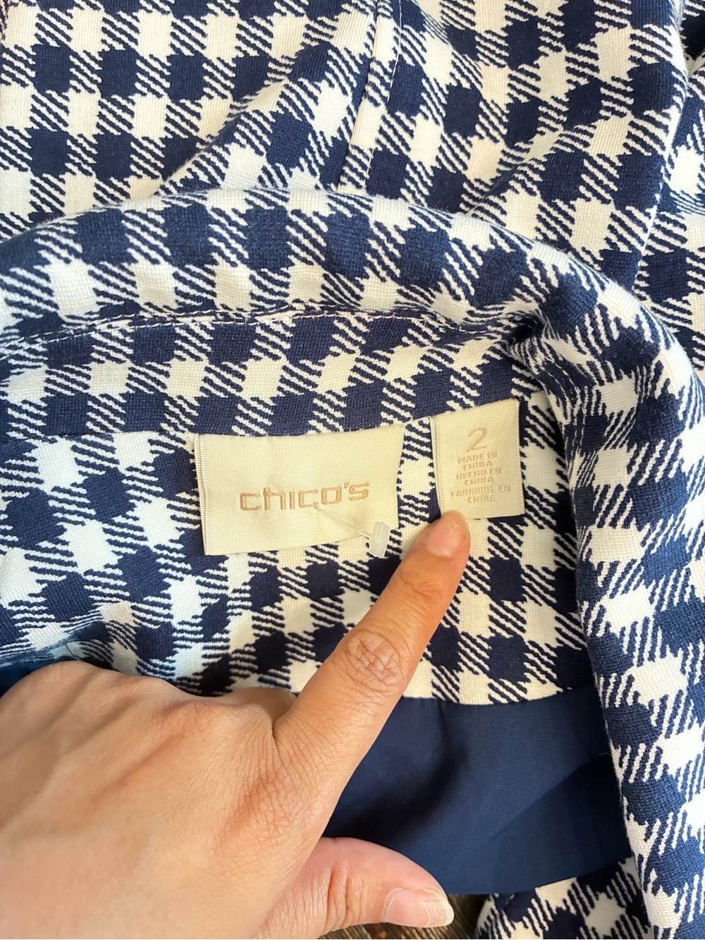 Chico’s Gingham Moto Jacket – Navy White Check Zip Blazer – Size 2 - Picture 5 of 7